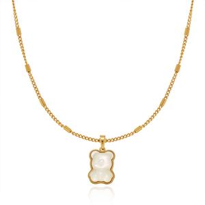 Mother of <b>Pearl</b> Shell Gummy Bear Cute Animal Pendant Stainless Steel 18k <b>Gold</b> Not Fade Chain <b>Necklace</b> Everyday Jewelry for Girls - Product Image 1