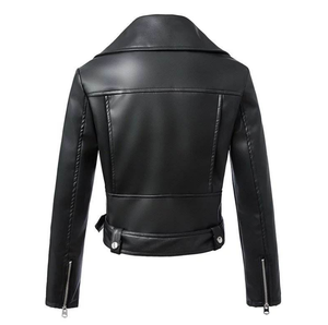 Nouvelle veste en simili <span class=keywords><strong>cuir</strong></span> noir pour femmes 2025, fermeture éclair, <span class=keywords><strong>manteau</strong></span> basique, col rabattu, veste de motard avec ceinture - Product Image 5