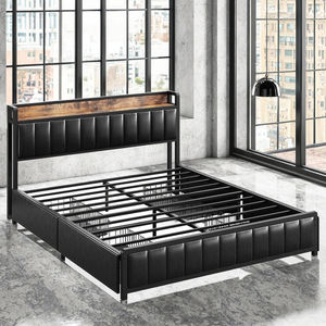 Металлический Каркас кровати с зарядной станцией размера «Queen/King <span class=keywords><strong>Size</strong></span>» с изголовьем для хранения и выдвижными ящиками постельных принадлежностей для отелей - Product Image 5