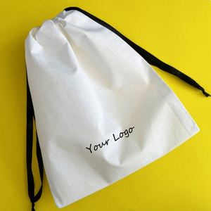 Hot Sale Recyclable Small Cotton <b>Drawstring</b> Gift Bag Double Ribbons Cotton Fabric Jewellery <b>Pouch</b> With Logo Print - Product Image 3