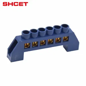 Natural screw blue brass earth terminal 10ways with plastic holder push-in block ground wire neutral link