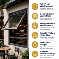 Auvent de terrasse JUNYAO avec fenêtre à double vitrage trempé, rupture de pont thermique, joint EPDM, résistant aux intempéries, certifié CE AS2047 NFRC, usage commercial