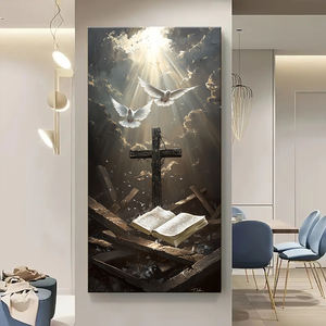 Colomba bianca e bibbia incrociata: stampa murale di arte murale di fede religiosa di gesus, murale su tela, pittura di animali della camera da letto del soggiorno - Product Image 3