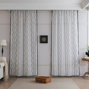 Rideaux transparents Bohemian Wave 100% Polyester-Glands peints à la main d'inspiration marocaine, bloquant les UV pour chambre à coucher/café/maison de plage - Product Image 5