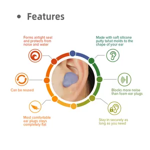 Tampões ajustáveis de silicone para os ouvidos, tampões de ouvido para banho ou natação com estojo