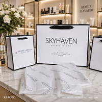 Sac en papier personnalisé avec logo pour vêtements, sac de shopping blanc de luxe avec poignée en ruban pour boutique, vente en gros