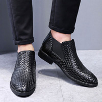 Bottes Chelsea décontractées pour hommes en gros – Chaussures habillées en PU tissées à la main, style bottines montantes