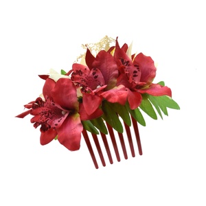 Aksesori Rambut Bunga Pesta Liburan Gaya Pantai Bohemia, Sisir Rambut Pengantin Bunga Anggrek Kepala Liburan Pantai - Product Image 3