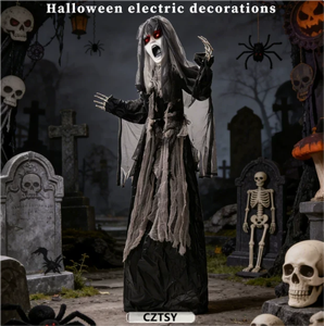 Halloween: Figura di zombie femminile con bocca aperta da 2,3 m, per casa infestata, cortile, orrore luminoso, fantasma in piedi con sensore elettrico - Product Image 2