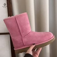 Bottes de neige pour femmes en peau de mouton chaudes pour l'automne et l'hiver, mi-mollet, à semelle épaisse, antidérapantes et respirantes. Chaussures d'hiver, bottes personnalisées
