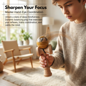 Premium Beech Wood Kendama Natural Finish Hand Painted Leaf Illustration Professional <b>Balance</b> Custom Logo Wooden <b>Game</b> - Product Image 2