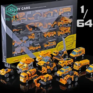 Строительный автомобиль HS, грузовик-перевозчик, игрушечная металлическая модель автомобиля, коллекция в масштабе 1 64, демонстрационный ящик с 15 шт.