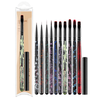 Ensemble professionnel de luxe 10 pièces pour nail art, manche en bois, poils en nylon ondulés, pour peinture au gel, liner, ombrage et extension
