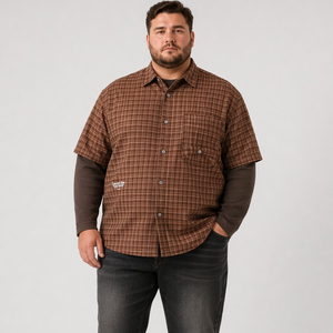 Heren geruit overhemd met dubbele laag, lange mouwen, vintage, herfst, eenvoudig, casual, grote en lange maten, oversized, relaxed fit, 6XL 7XL - Product Image 1