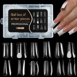 Hot 288 Stks/doos Mixed Size Extension Nails 12 Stijlen Snelle Herbruikbare Extensie Nail Art Mal Tips Systeem Mal Kit