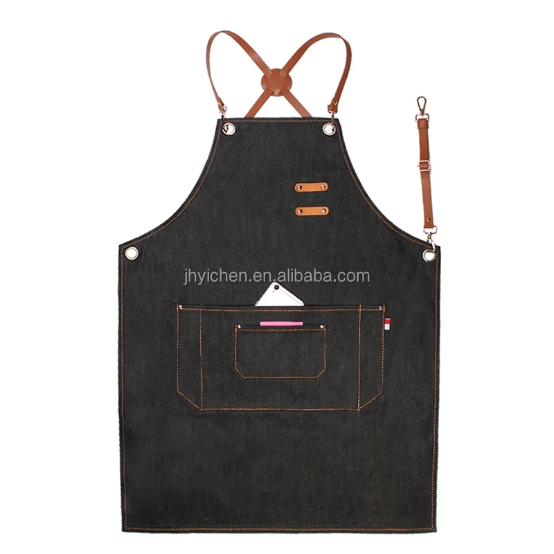 Denim da vai vành đai trà sữa cửa hàng tạp dề dày phong cách Hàn Quốc đơn giản thời trang BBQ bồi bàn cao bồi tạp dề