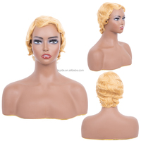 Perruque crépus bouclés brésiliens cheveux humains coupe lutin perruques pour femmes Vente en gros à chaud vague courte dentelle avec fermeture frontale faite à la machine