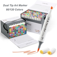 Coffret Cadeau Luxe – Marqueurs d'Art à Double Pointe 80/120 Couleurs – Pinceaux et Pointes Biseautées – Pour Artistes Adultes – Marqueurs Professionnels pour Peinture et Coloration