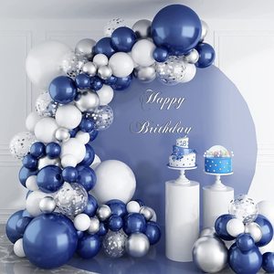 Kit de guirlande de ballons de graduation bleu marine et argenté de 127 pièces, kit d'arche de ballons à confettis blancs et argentés pour fête d'anniversaire, baby shower - Product Image 1