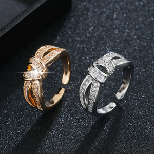 Open <b>Adjustable</b> Fine <b>Ring</b> Twisted Brilliance Stone Accent Brass Plated Band for Women Party Gift - Product Image 2