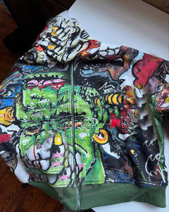 Felpe con Cappuccio Y2K Personalizzate OEM con Spalle Scivolate e Zip 400GSM in Cotone Stampa Graffiti All Over a Sublimazione Oversize Grafica <span class=keywords><strong>Anime</strong></span> da Uomo - Product Image 4