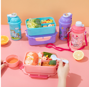 Cheap price bento box kettle set compartmental seal kids lunch boxes with water bottle set cartoon kettle and lunch box set