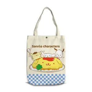New Cartoon Simple Shopping Bag Cute Pompom Purin Melody Kuromi Kitty Pochacco Cinnamoroll Hangyodon Twins Canvas Bag For Women