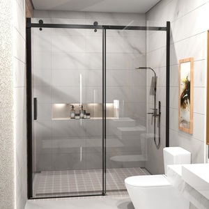 ALD Factory Direct Frameless Glass <strong>Shower</strong> Glass Sliding Door Kits System Single <strong>Slide</strong> Easy Adjust Roller &amp; Soft Close Feature - Product Image 1