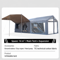 Tente Gonflable en Coton de 14 m² avec Toile PVC Imperméable, Installation Rapide, Abri de Glamping, Auvent, Pièce d'Extension pour Camping Familial - Vente en Gros