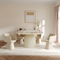 Mesa de Comedor ATUNUS de Estilo Moderno Crema, con Tablero de Madera Sólida Multicapa, Superficie Redonda/Ovalada Opcional, para Muebles de Sala