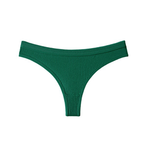 Tanga de algodón acanalado verde al por mayor para mujer, bragas de cintura baja de color liso, talla grande, transpirables, deportivas, tipo T-back - Product Image 1