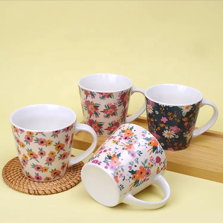 Romantische benutzer definierte Kaffeetassen mit Griff konische Blumen tasse 11oz Kaffeetassen benutzer definierte Logo gedruckt Trink geschirr Geschenks ets für Frauen