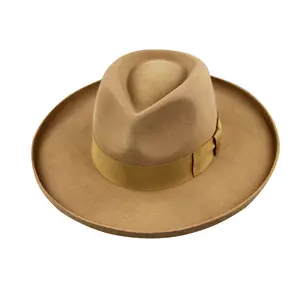 Lihua lana fieltro rígido ala ancha Fedora sombrero de alta calidad Camel Fedora sombrero hombres sombreros Fedoras