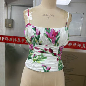 <span class=keywords><strong>Haut</strong></span> court bustier froncé à imprimé floral personnalisé <span class=keywords><strong>pour</strong></span> femme, camisole d'été <span class=keywords><strong>pour</strong></span> dames - Product Image 4