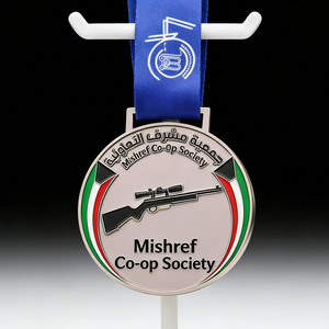 Medaglia in Metallo Personalizzata con Logo, in Lega di Zinco Smaltata Argento, Incisa per Società Cooperativa, Premio Personalizzato per Competizioni Sportive di Tiro - Product Image 1