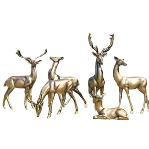 モダンデザイン経済ファイバーグラス鹿彫刻中国風巨大動物装飾樹脂工芸品 - Product Image 2