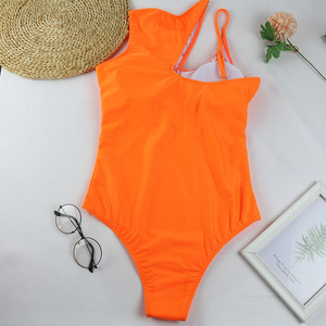 Traje de baño de una pieza sexy y transpirable para mujer, con aberturas, multicolor, de un solo hombro, al por mayor - Product Image 4