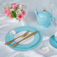 Service de table en porcelaine fine bleu or moderne de luxe P&T - Assiette de mariage personnalisable