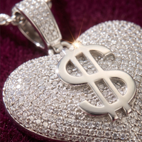 Collier pendentif Hip Hop Iced Out Cœur et Symbole Dollar, en laiton avec chaîne à maillons et pavé de zircone cubique, bijoux Bling pour Hommes et Femmes