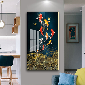 Arte Murale Moderna per Arredamento Casa, Stampa Digitale HD su Tela <span class=keywords><strong>di</strong></span> <span class=keywords><strong>Pesci</strong></span> Koi, Dipinto <span class=keywords><strong>di</strong></span> Lusso su Vetro Cristallo e Porcellana - Product Image 5