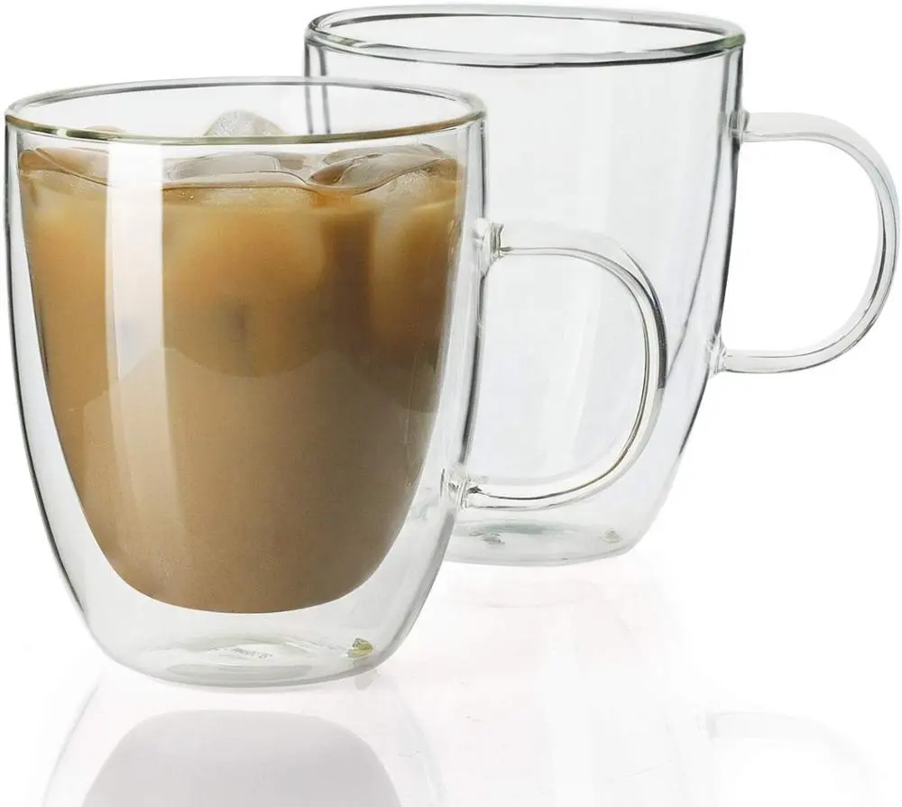 2021 Glas Koffie Mokken-12.5 Oz Dubbele Wand Glazen Beker Met Handvat, Perfect Voor Latte, Americano, cappuccino, Theezakje