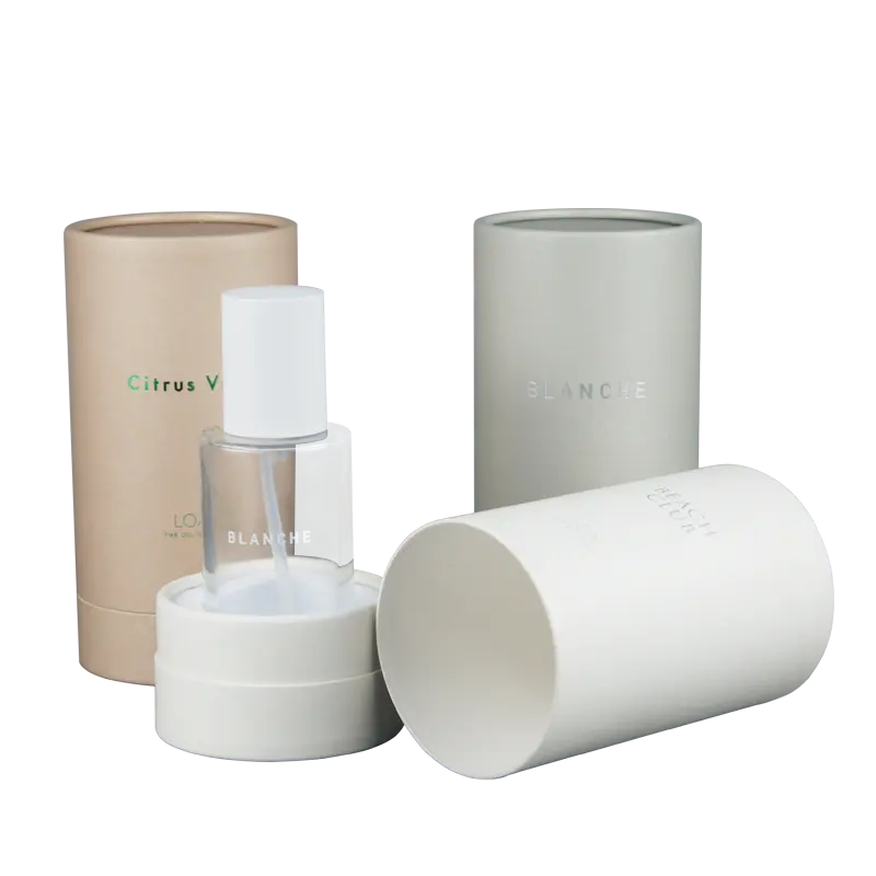 Cilindro de papel redondo biodegradável personalizado para presente, cartão branco, para embalagens de cosméticos e perfumes, cilindro de papelão ecológico