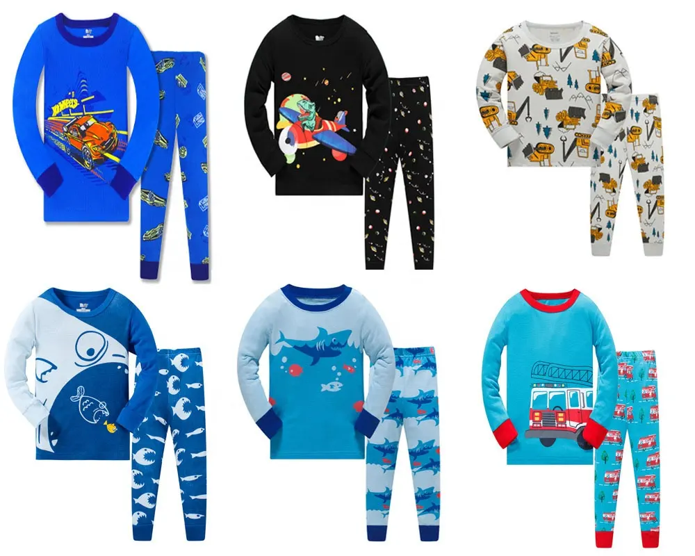 Custom Logo Low MOQ Organic Cotton with Pattern Toddler Boys Sleepwear Boy Pjama Kids Sets for Boys 2 pcs Pajamas Kids