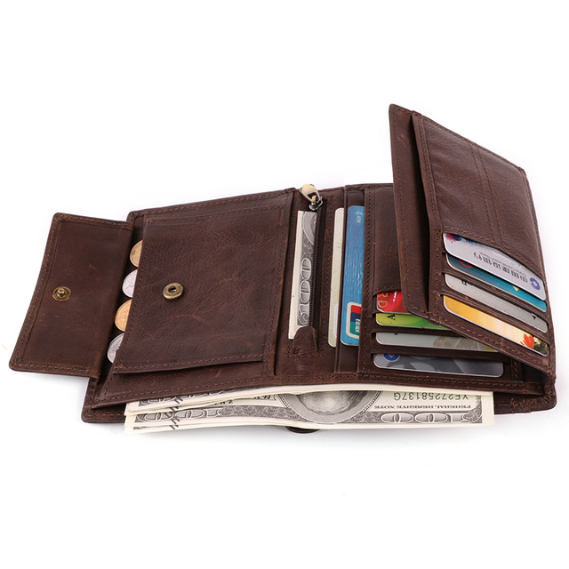 Wholesale Men's Genuine Cowhide Leather Bifold Wallet Vintage Style with RFID Technology Slim and Short Length Cover Closure