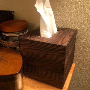 Cubierta de soporte de madera quemada sólida Rectangular, dispensador de pañuelos faciales de baño, cubierta rústica de caja de pañuelos de madera - Product Image 2