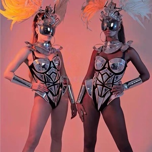 Costume de scène de danse pour boîte de nuit et bar, 100% polyester, technologie de miroir lourd, plume, coiffure unique, <span class=keywords><strong>chanteuse</strong></span> principale, gogo - Product Image 5