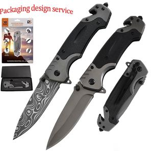 Cuchillo Plegable Táctico de Supervivencia y Rescate EDC con Hoja de Acero 3cr13 con Recubrimiento Negro OEM, Mango G10 y Rompecristales - Product Image 1