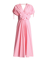 Robe élégante de style français vintage pour femmes, printemps 2026, col en V, décalcomanie tridimensionnelle, taille empire, coton, antistatique
