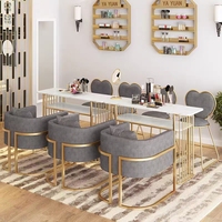 En promotion : Table de manucure de luxe en marbre et métal pour salon de beauté et extension de cils