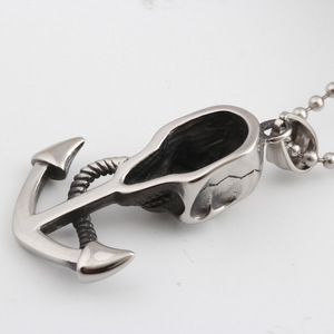 Collar de acero inoxidable con colgante de ancla y calavera pirata para hombre, 42 mm, uso diario - Product Image 3